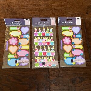 EK Sticko Colorful Birthday Stickers 3 Packs New Old Stock